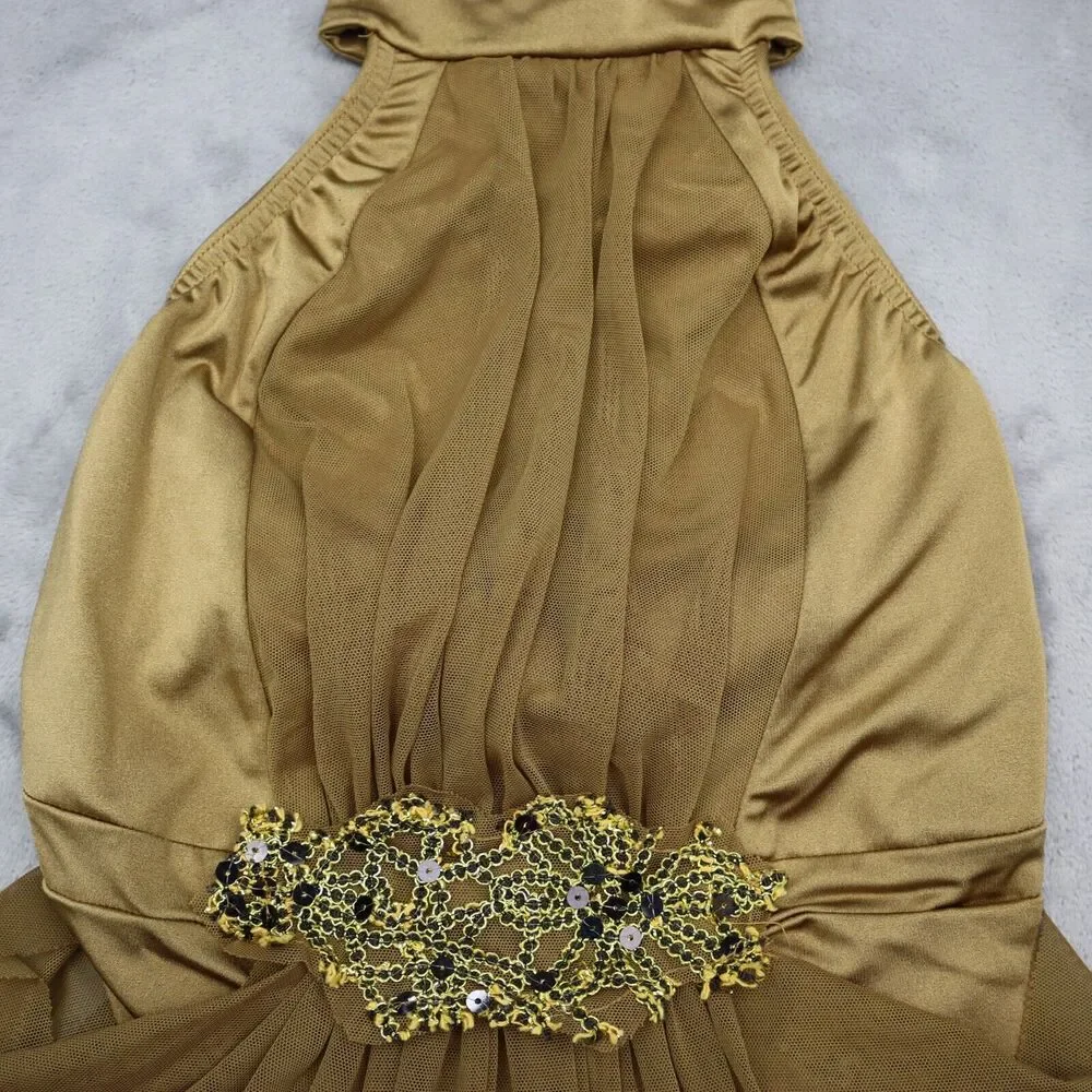 Kelle Dress Girls L Gold Sleeveless Halter Neck Open Back Strap Lyrical Costume